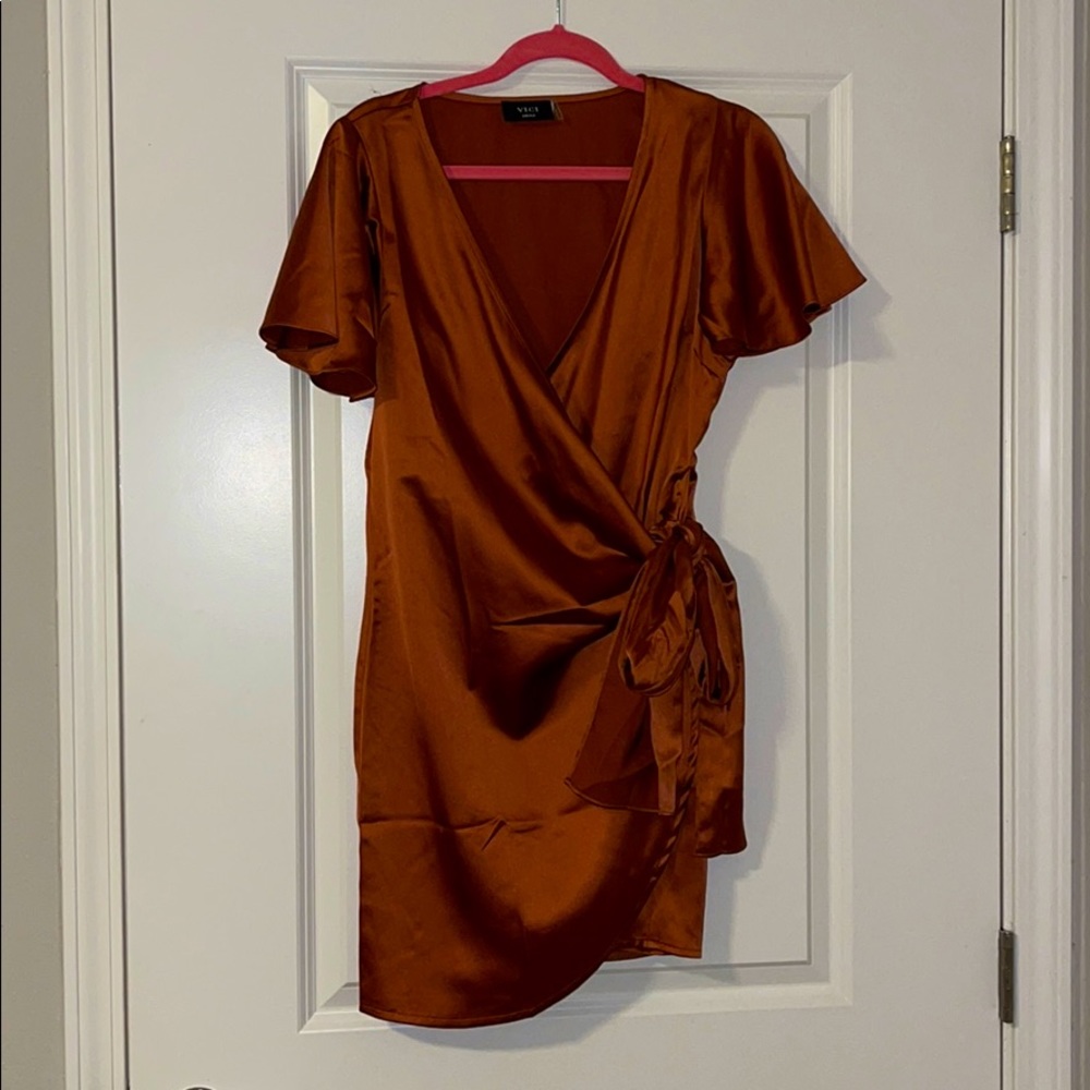 Burnt orange wrap around dress